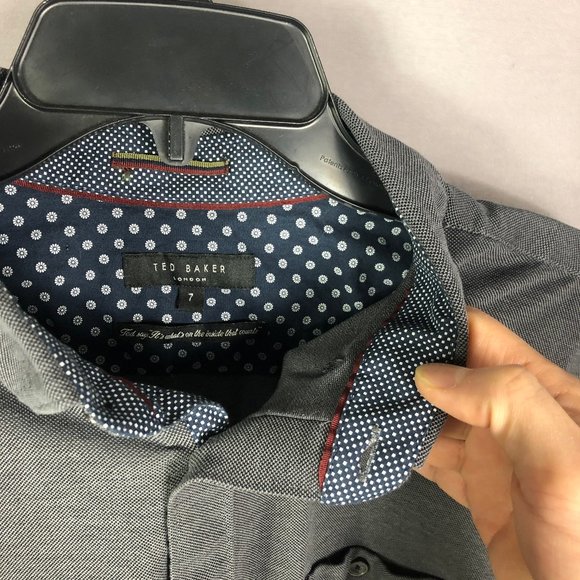 TED BAKER LONDON Broader Gray Pique Cotton Slim Fit Shirt Ted Size 7 - Picture 6 of 10